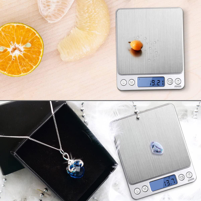 AMIR Digital Kitchen Scale 500g/ 0.01g Pro Cooking Scale with Back-Lit LCD Display Accuracy Pocket Food Scale 6 Units Auto Off (Silver)