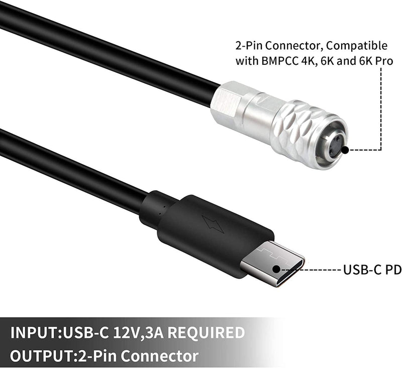 ANDYCINE 12V USB PD Power Pipe for BMPCC Blackmagic Pocket Cinema Camera 4K and 6k USBC PD Power Cable, Power Your Camera from Any USB-C PD Device