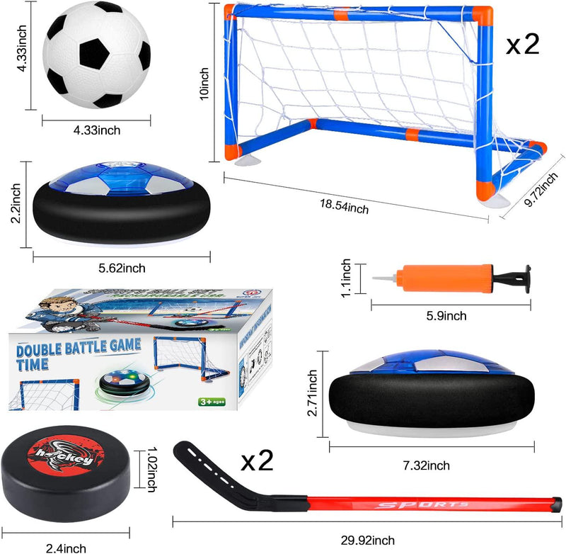 AOKESI Hover Soccer Ball Set, Rechargeable Air Soccer, 2 Upgraded Goals, LED Light, Extra Soccer Ball, Hover Toys with Foam Bumper for Indoor Games, Gift for Toddlers Kids