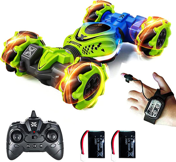 AUSLEE Gesture Sensor RC Stunt Car with Light Music, 2.4GHz 4WD Remote Control Gesture RC Cars 30 mins Playing Time Double Sided Rotating Off Road RC Cars, Fast Monster Truck for Boys Girls Kids 6 - 12 Years Old(Green)