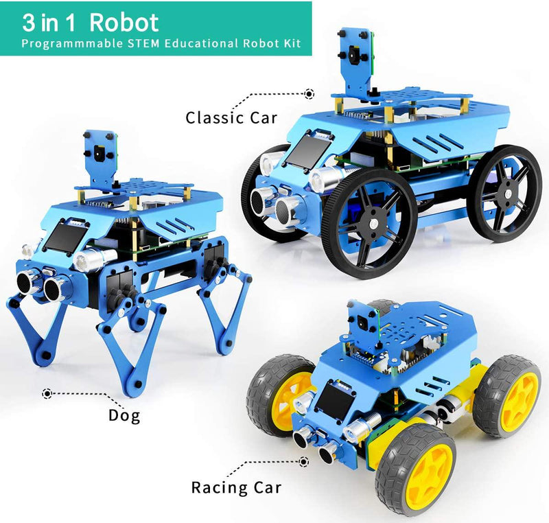 Adeept 3-in-1 Alter Smart Robot Car Kit for Raspberry Pi 4/3 Model B+/B, STEAM Robot Kit with OLED Display, OpenCV Target Tracking, Video Transmission, Raspberry Pi Robot with PDF