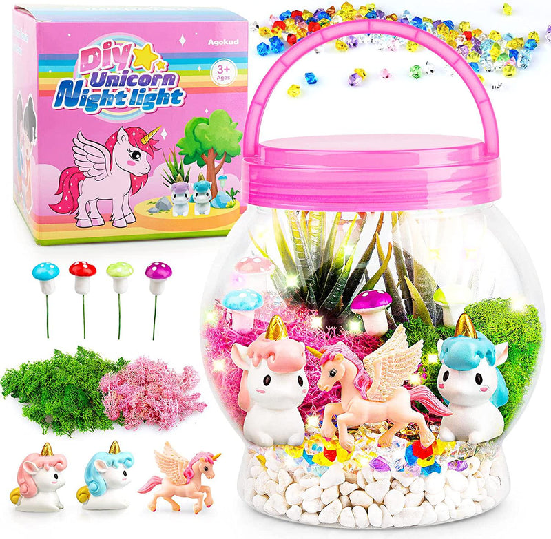 Light Up Unicorn Terrarium Kit for Kids - Unicorns Gifts Girls - Pink
