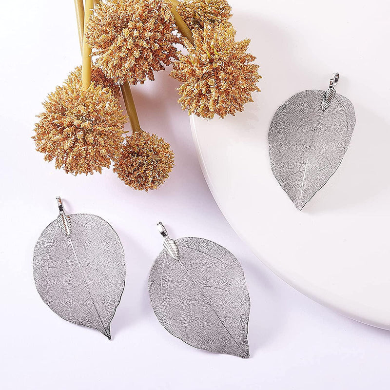 Airssory 10 Pcs Plated Natural Big Filigree Metal Leaf Pendants with Iron Findings for Jewelry Making Crafting Material - 2~3x0.8~1.4 Inch