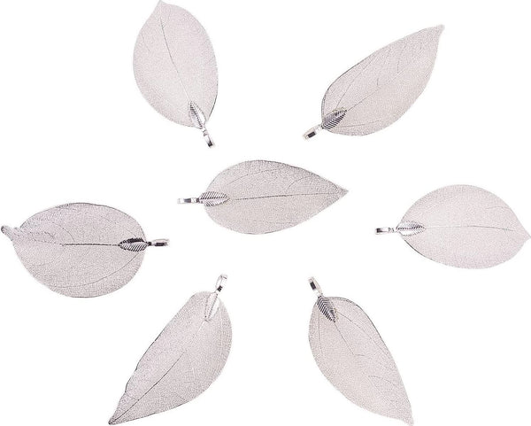 Airssory 10 Pcs Plated Natural Big Filigree Metal Leaf Pendants with Iron Findings for Jewelry Making Crafting Material - 2~3x0.8~1.4 Inch