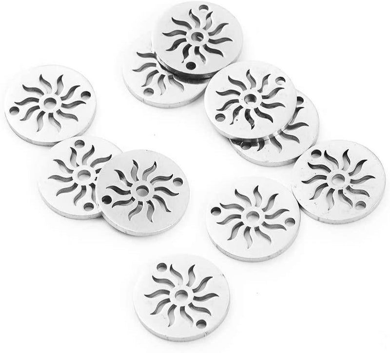 Airssory 10 Pcs Stainless Steel Flat Round with Sun Charm Filligree Links Connectors for Jewelry Making DIY Craft - 11.5mm