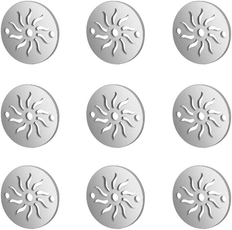 Airssory 10 Pcs Stainless Steel Flat Round with Sun Charm Filligree Links Connectors for Jewelry Making DIY Craft - 11.5mm