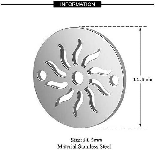 Airssory 10 Pcs Stainless Steel Flat Round with Sun Charm Filligree Links Connectors for Jewelry Making DIY Craft - 11.5mm