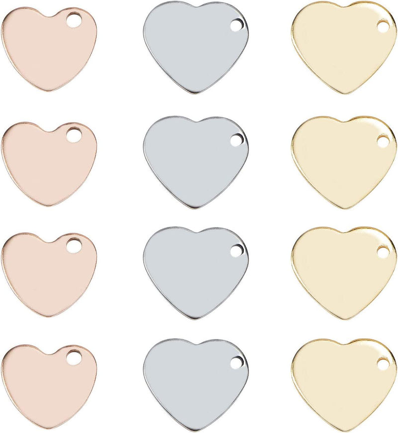 Airssory 30 Pcs 3-Colors Stainless Steel Charms Stamping Blank Tag Heart Small Pendant Assorted Lot for Jewelry Making DIY Craft