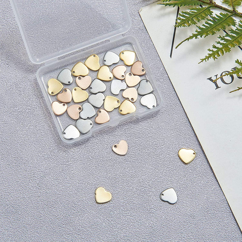 Airssory 30 Pcs 3-Colors Stainless Steel Charms Stamping Blank Tag Heart Small Pendant Assorted Lot for Jewelry Making DIY Craft