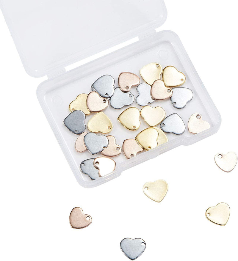 Airssory 30 Pcs 3-Colors Stainless Steel Charms Stamping Blank Tag Heart Small Pendant Assorted Lot for Jewelry Making DIY Craft