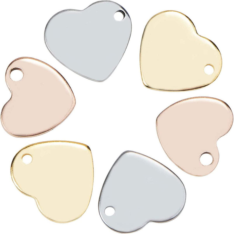 Airssory 30 Pcs 3-Colors Stainless Steel Charms Stamping Blank Tag Heart Small Pendant Assorted Lot for Jewelry Making DIY Craft