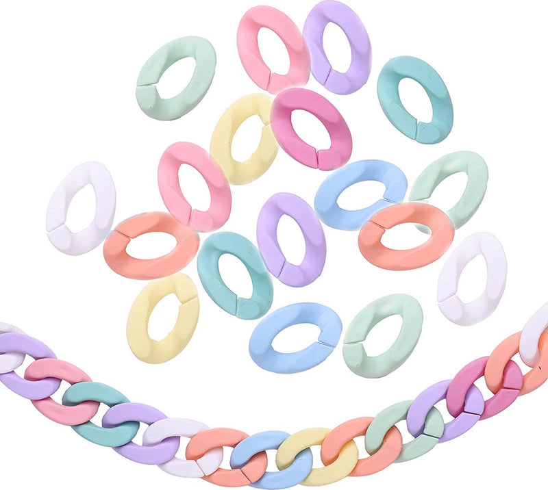 Airssory 45 Pcs 30mm 9 Colors Frosted Rubber Style Resin Plastic Linking Rings Curb Twist Chains Quick Link Connectors Findings for Bag Strap Necklace Earring Making