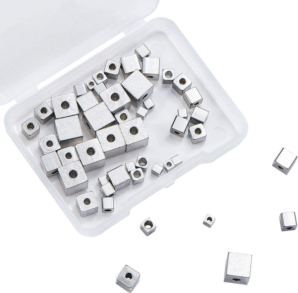 Airssory 50 Pcs 5-Size Stainless Steel Cube Loose Beads Spacer for Necklace Bracelet Earrings Jewelry Making DIY Craft - 4/5/6/8mm