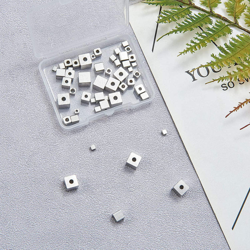 Airssory 50 Pcs 5-Size Stainless Steel Cube Loose Beads Spacer for Necklace Bracelet Earrings Jewelry Making DIY Craft - 4/5/6/8mm