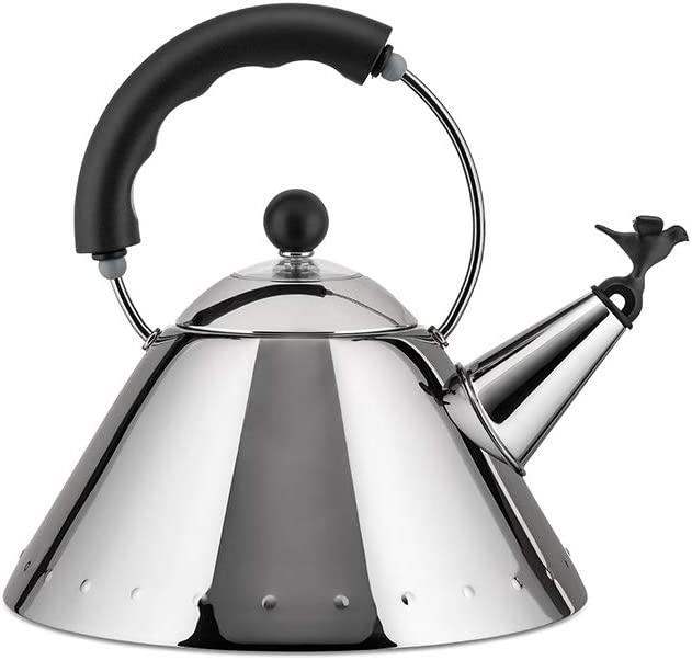 Alessi 9093 B Kettle Stainless Steel with Handle and Bird-Shaped Whistle Polyamide Black