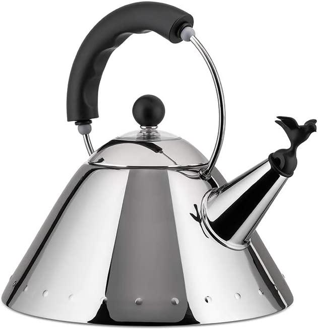 Alessi 9093 B Kettle Stainless Steel with Handle and Bird-Shaped Whistle Polyamide Black