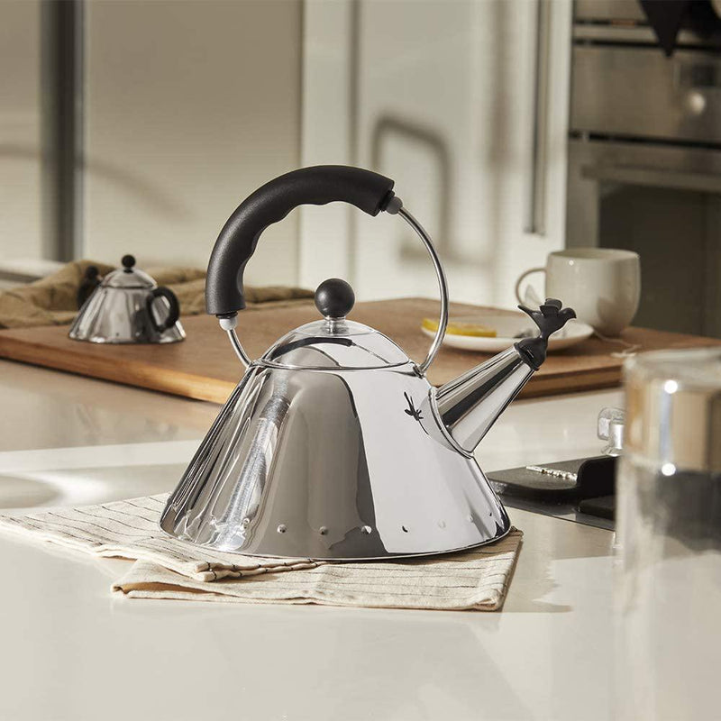 Alessi 9093 B Kettle Stainless Steel with Handle and Bird-Shaped Whistle Polyamide Black