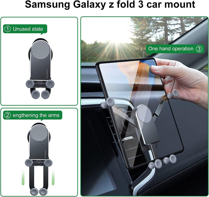 Amazing Z Fold Car Mount, xuenair Universal Z Fold 4 Car Mount Aluminum,Vent Samsung Z Fold 3 Car Mount for Galaxy Z Fold 4 3 2 S21 S20 iPhone 13 pro max 4.7-8 Phones-Black