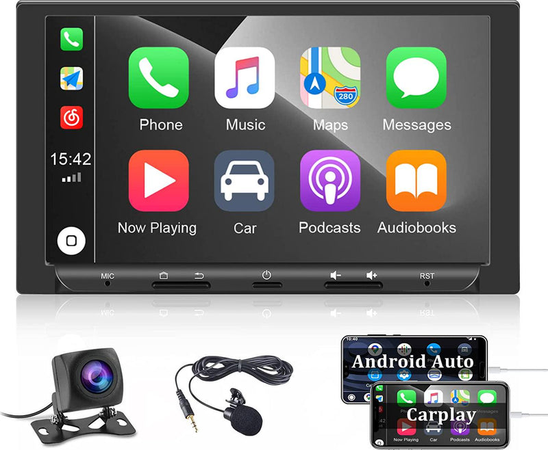 Camecho Single Din Car Stereo with Apple Carplay Android Auto, 5 inch 1 Din  Touchscreen Car Radio Bluetooth FM Audio Receiver with Dual USB,Wireless