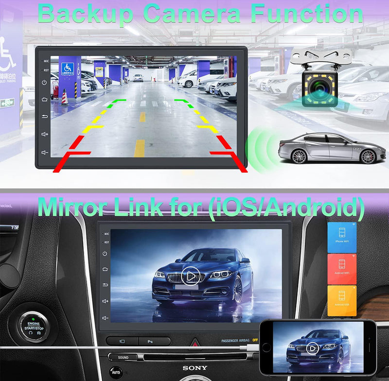 Android 9.1 Car Stereo Double Din Car Radio with Bluetooth 7 Touch Screen Multimedia Player WiFi GPS FM Radio Receiver Universal Map APK MP5 Player Indash Head Unit 2 USB SWC with Rear View Camera