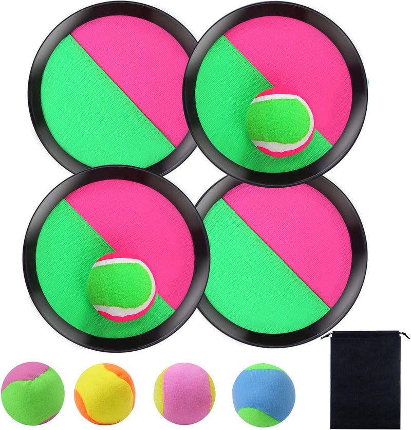 Aneco Paddle Catch Ball and Toss Game Set Disc Toss and Catch Paddle Game  with 1 Storage Bag, 4 Paddles and 6 Balls (2 Big Balls and 4 Small Balls)