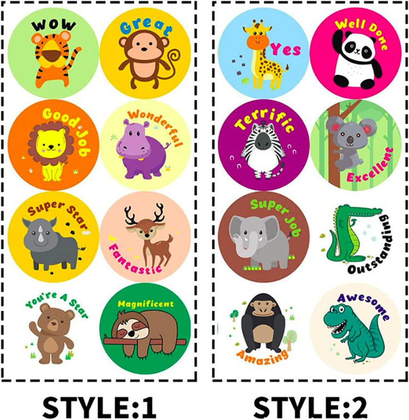 Animal Stickers for Kids, 1000 Pcs Cute Animal Stickers, 16 Pattern Animal Stickers for Toddlers, Assorted Vibrant Colors and Designs, Zoo Animal Stickers for Party Decoration for Kids Children Boys and Girls