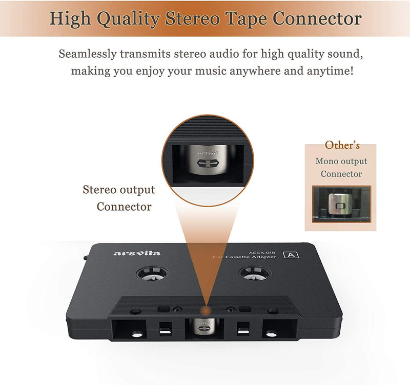 Arsvita Car audio aux cassette adapter, 3.5 MM auxillary cable Tape Ad