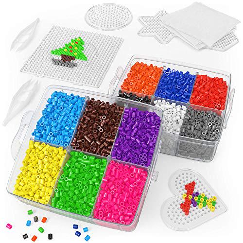 Arteza Iron Beads, 5mm, 10,000 Beads, 12 Colors, Fuse Beads Kit with 5 Pegboards, 2 Tweezers and 5 Ironing Papers in a 3-Tier Container, Art and Craft Supplies for Making DIY Crafts