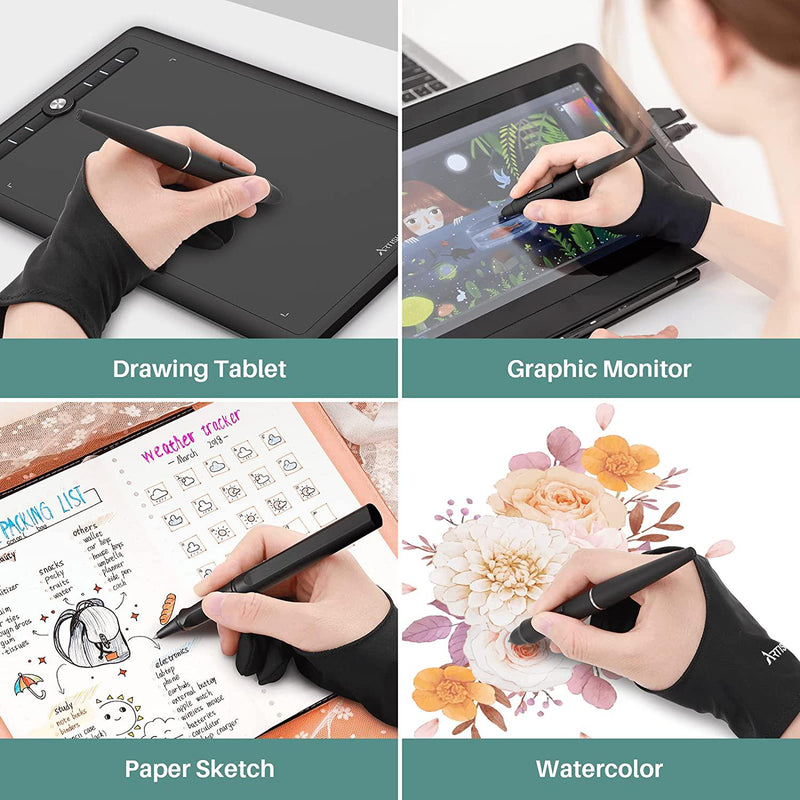  HUION Artist Drawing Glove for Drawing Tablet, Paper Sketching,  Art Glove with Two Finger for Right Hand and Left Hand, Reduces Friction,  Elastic Lycra, Large Size : Electronics