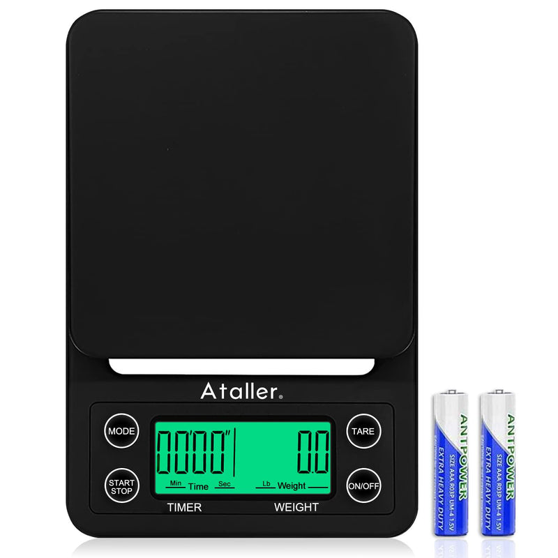 ataller Digital Coffee Scale with Timer and Tare Function 1G, Multifunctional Kitchen Scales Food Scales, 6.6lb/3kg Increment A