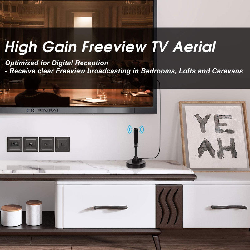 August DTA240 - High Gain Freeview TV Aerial - HD Portable Indoor/Outdoor Digital HD Antenna for USB TV Tuner/DVB-T Television/DAB Radio/SD / 4K - with Magnetic Base