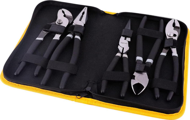 Basics Pliers Set with Durable Nylon Case - 5-Piece (8-Inch Diagonal, 8-Inch Combination, 8-Inch Long Nose, 8-Inch Groove Joint, 8-Inch Slip-Joint)