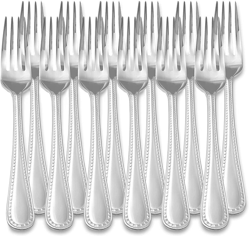 Basics Stainless Steel Dinner Forks with Pearled Edge, Pack of 12