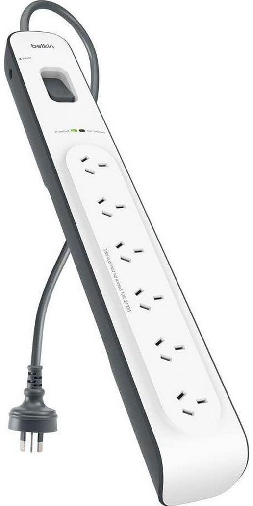 Belkin 6-Outlet Surge Protection Strip with 2M Power Cord, White/Grey, (BSV603au2M)