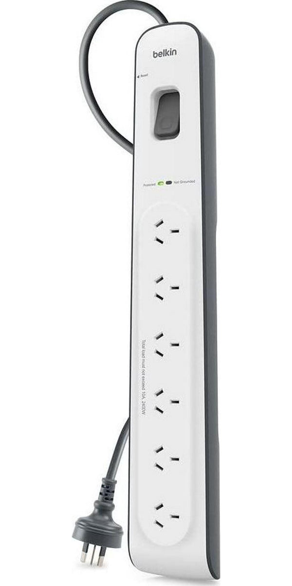 Belkin 6-Outlet Surge Protection Strip with 2M Power Cord, White/Grey, (BSV603au2M)