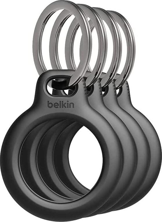 Belkin AirTag Case with Key Ring (Secure Holder Protective Cover for Air Tag with Scratch Resistance Accessory) 4-Pack, Black