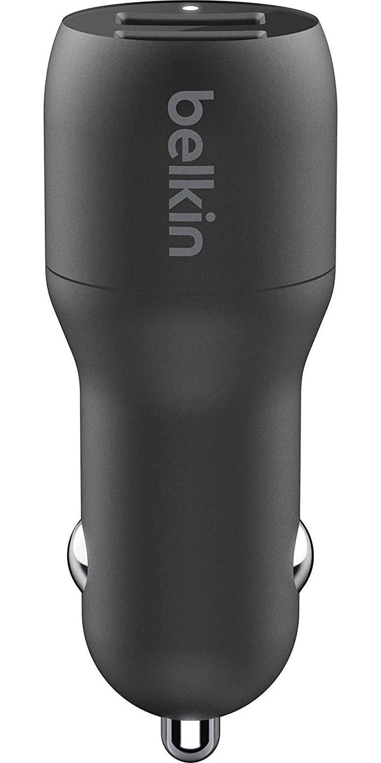 Belkin CCD001bt1MBK Dual USB Car Charger 24W + Lightning Cable (Boost Charge Dual Port Car Charger, 2-Port USB Car Charger) iPhone Car Charger, iPad Car Charger, AirPods Car Charger, Black