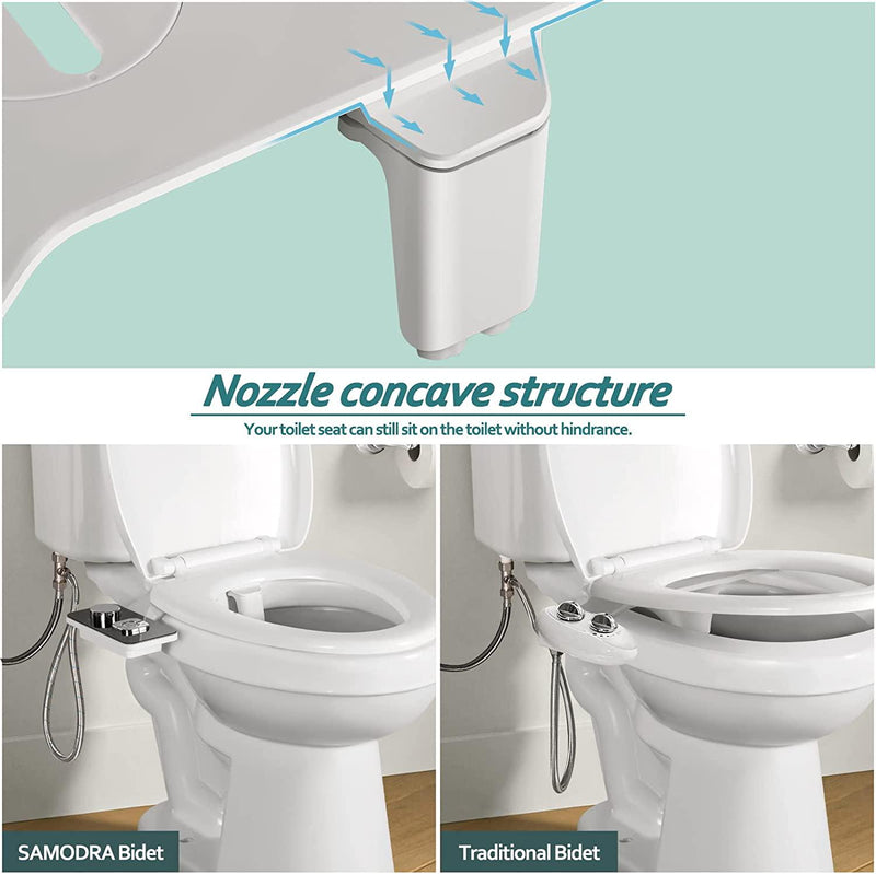 SAMODRA Non-Electric Bidet - Self Cleaning Dual Nozzle (Frontal and Rear  Wash) Fresh Water Bidet Toilet Seat Attachment with Independent Adjustable