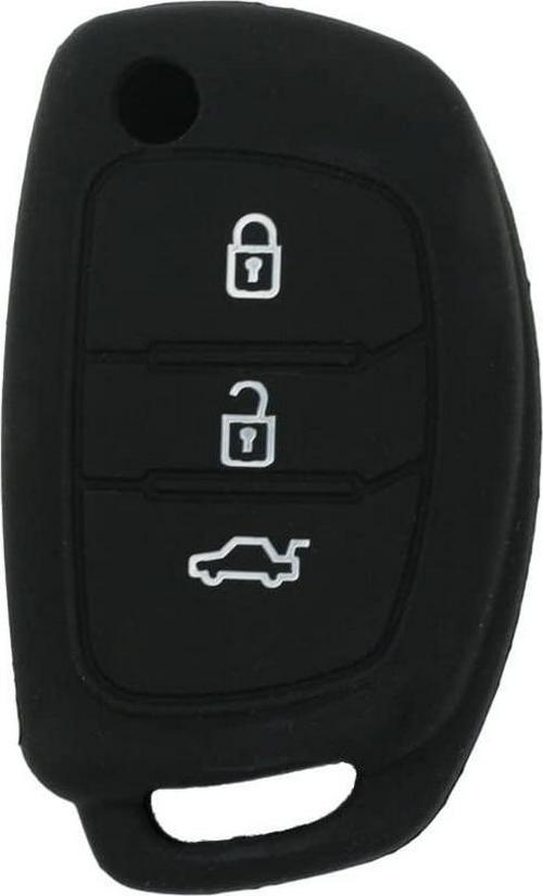 (Black) - Fassport Silicone Cover Skin Jacket fit for Hyundai 3 Button Flip Remote Key Hollow Texture CV9102 Black