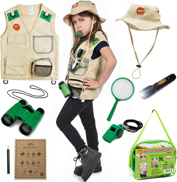 Born Toys Explorer Kit for Kids with Washable Premium Backyard Safari Vest and Adventure kit