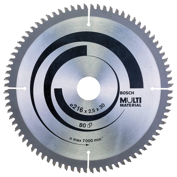 Bosch 2608640447 Multi Material Circular Saw Blade, 216mm x 30mm, 80 Teeth, Silver