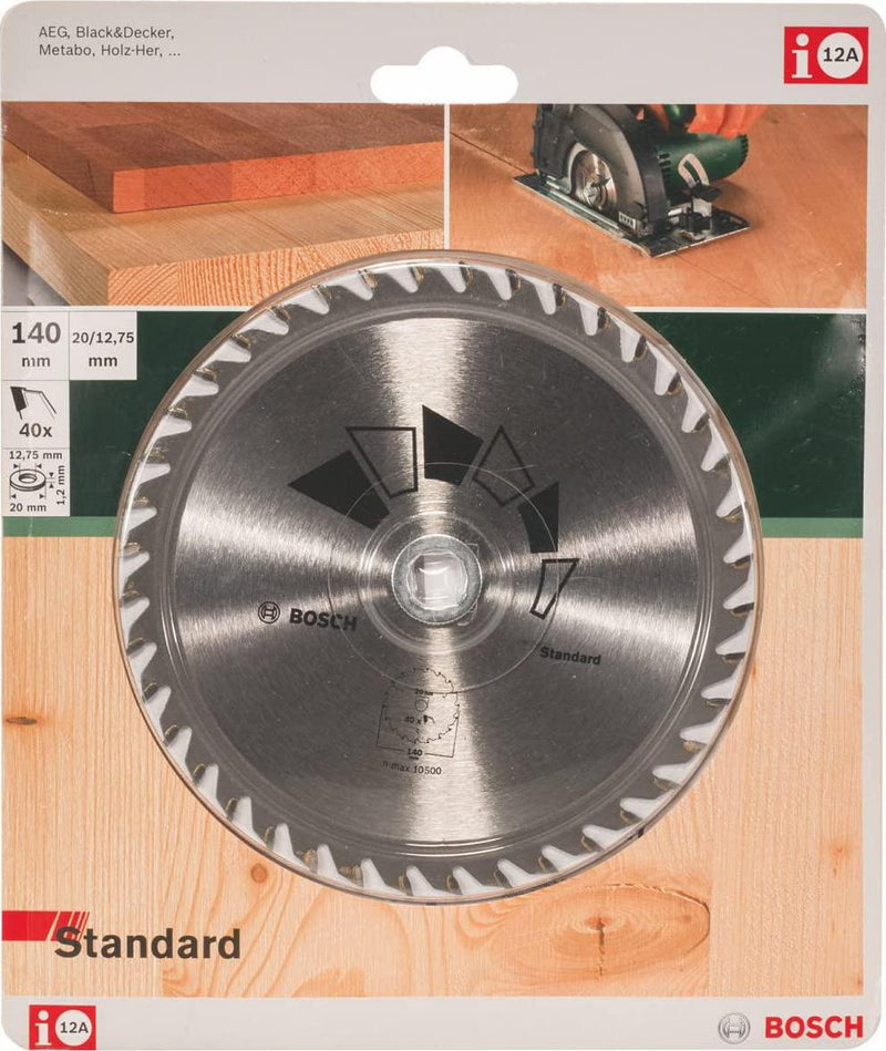 Bosch 2609256805 Standard Circular Saw Blade with 40 Teeth/Carbide/Rapid Cut / 140 mm Diameter Bore/Bore with 20/12.75 mm Reduction Ring / 2.2 mm Cutting Width
