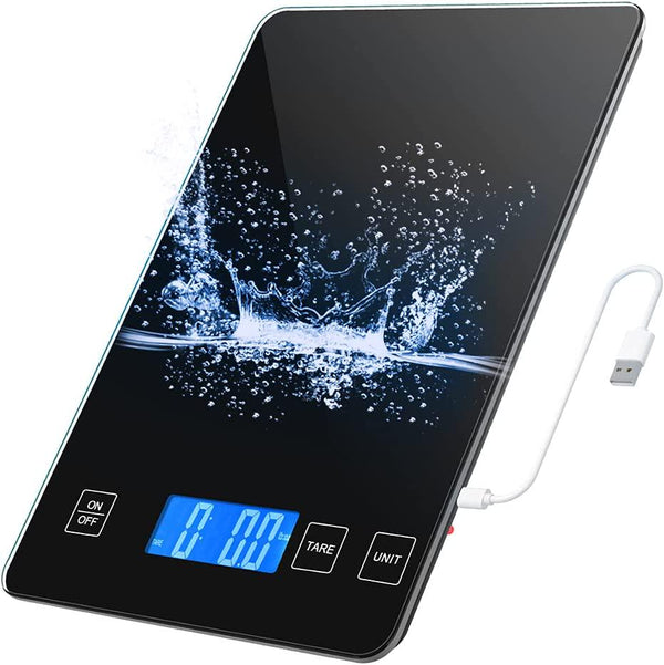 Brifit Digital Kitchen Scale, 10kg/22lb Food Scale, 1g/0.1oz Precise Graduation, Waterproof Tempered Glass Platform, High Accuracy Multi-Function Scale for Cooking Baking (Black, Battery Included)