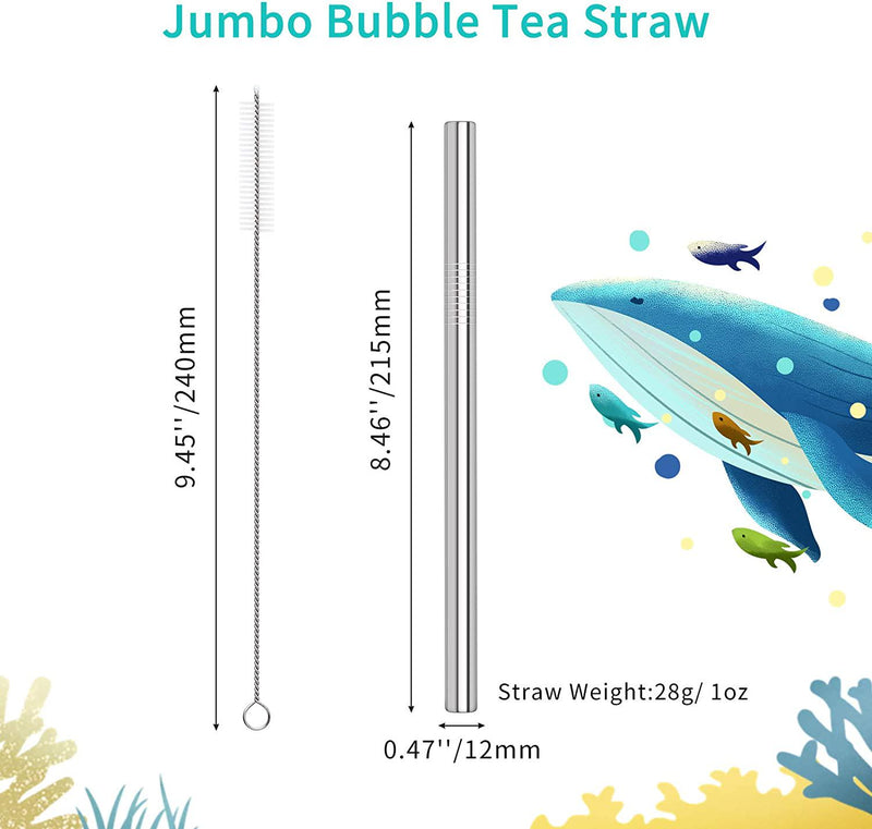 Bubble Tea Straws Reusable,Boba Straws Reusable,Milkshake Straws Thick,Metal Smoothie Straws