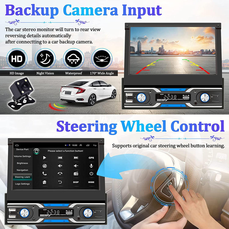 CAMECHO 1 Din Android Car Radio with DAB+ GPS Navi WiFi 7 Inch Automat