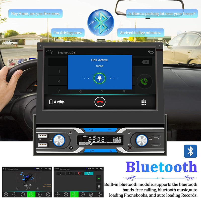 CAMECHO Single Din Car Stereo with Carplay/Android Auto, 7 Flip Out  Touchscreen Bluetooth Car Radio, Mirror Link(Android/iOS), USB, FM, Aux-in,  SWC