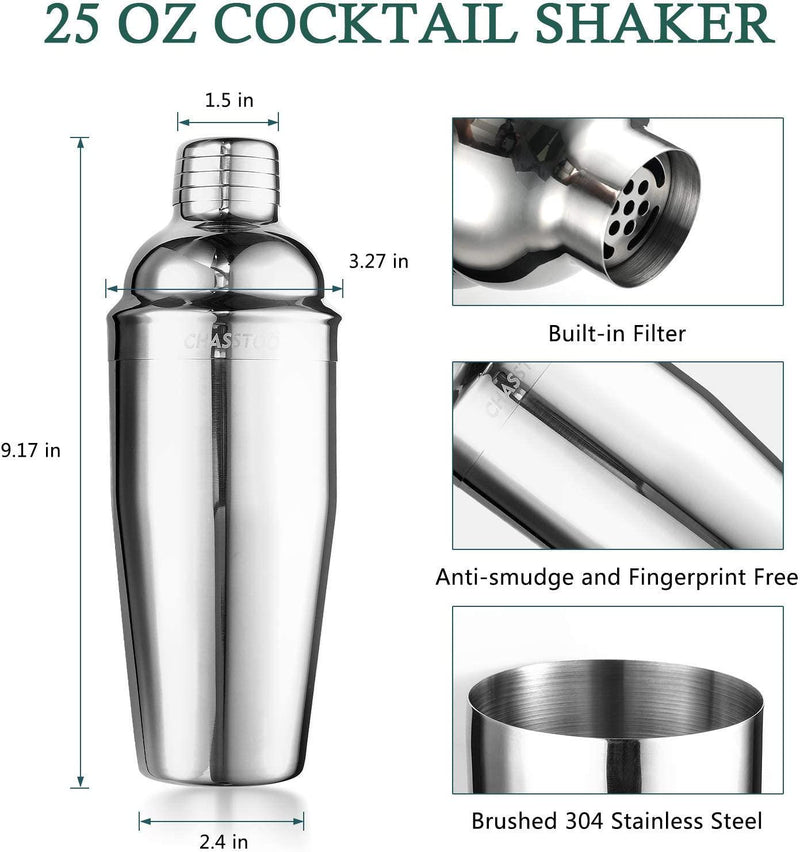 Stainless Steel Cocktail Shaker Set with Stand - 17-Piece Mixology  Bartender Kit, Bar Set - 25oz Martini Shaker, Jigger, Strainer, Muddler,  Mixing