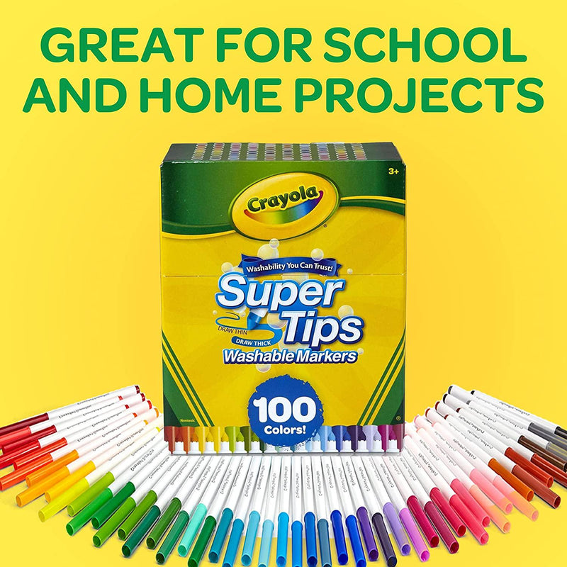 CRAYOLA Washable SuperTips Markers, 100 Vibrant Colours including Stor