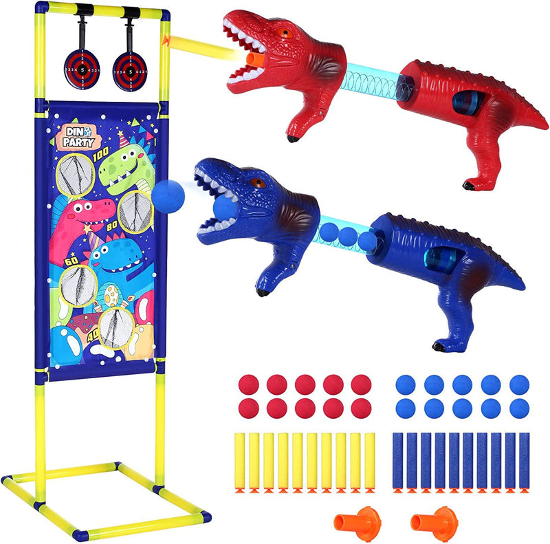 Dinosaur Shooting Game Toys for 5 6 7 8 9 10+Years Old Boys & Girls,2 Foam  Dart Toy Guns and Dinosaur Shooting Practice Target, Indoor Activity Game