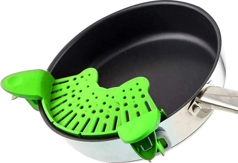 Clip-on Silicone Colander, Snap Strainer Colander BPA Free for Spaghetti, Noodles, Pasta, Fruit, Ground Beef- Adjustable Food Grade Filter and Sieve Snaps on Bowls, Pots and Pans (Green)